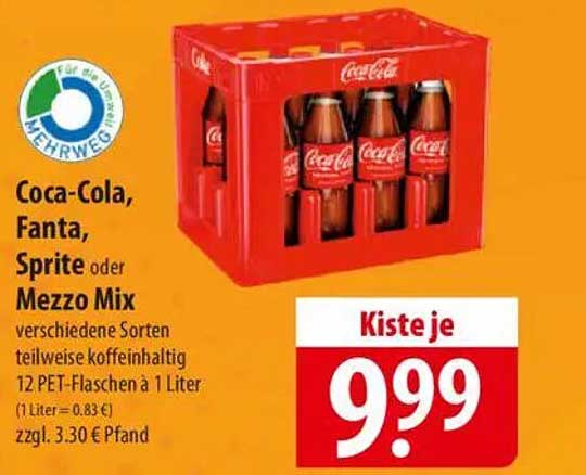 Coca-Cola, Fanta, Sprite oder Mezzo Mix - Kiste je 9,99 €