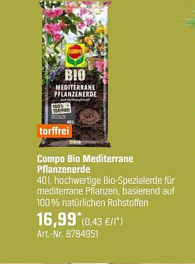 Compo Bio Mediterrane Pflanzenerde 40l