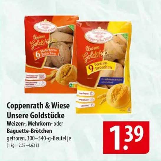 Coppenrath & Wiese Unsere Goldstücke Weizen-, Mehrkorn- oder Baguette-Brötchen gefroren, 300–540-g-Beutel