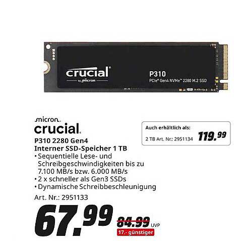Crucial P310 2280 Gen4 Interner SSD-Speicher 1 TB