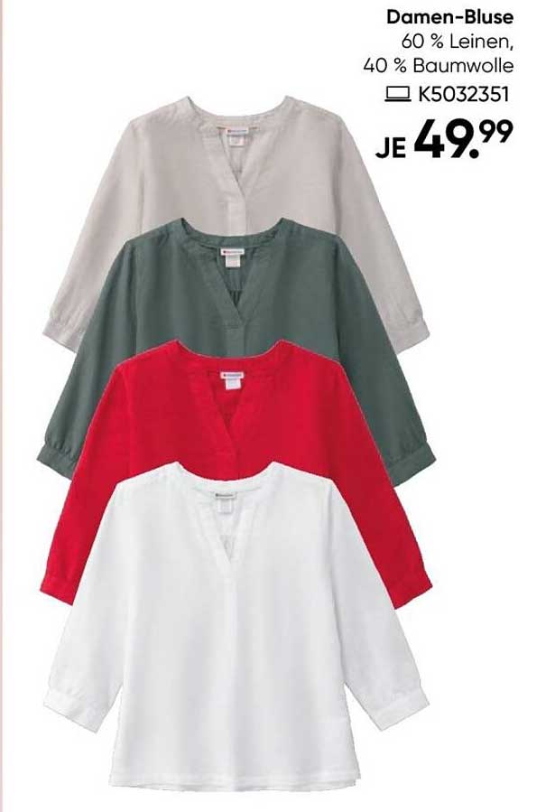 Damen-Bluse (60 % Leinen, 40 % Baumwolle)