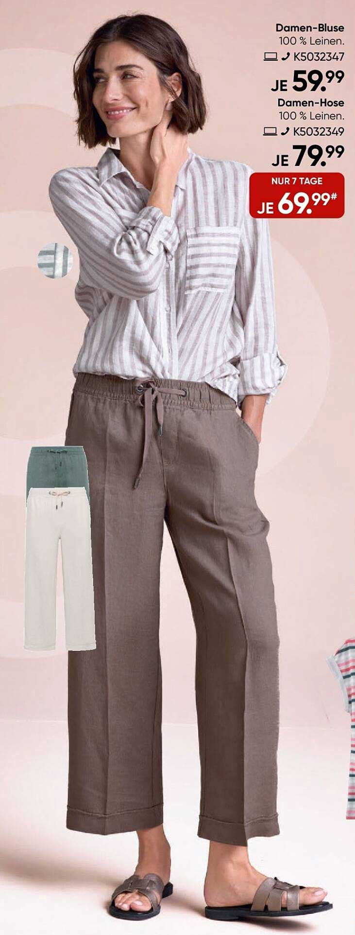 Damen-Bluse und Damen-Hose aus 100% Leinen - Nur für kurze Zeit