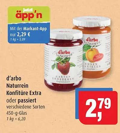 d'arbo Naturein Konfitüre Extra oder passiert verschiedene Sorten 450-g-Glas