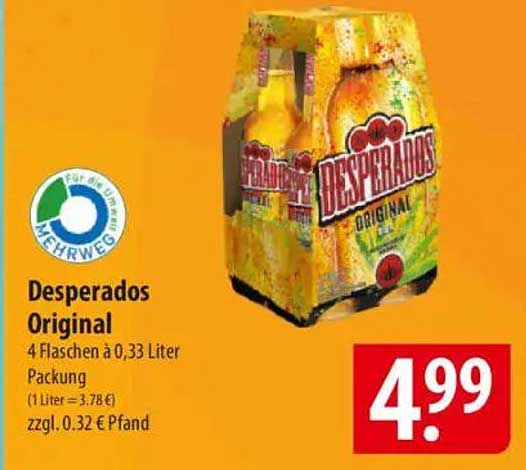 Desperados Original – 4 Flaschen à 0,33 Liter
