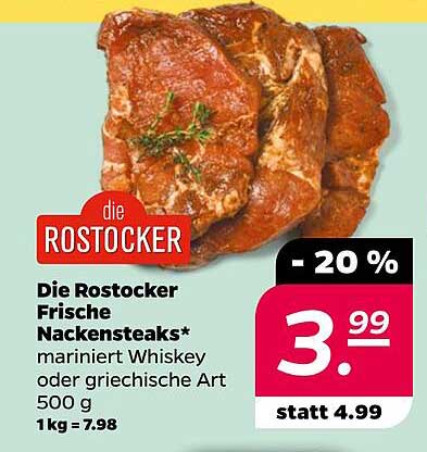 Die Rostocker Frische Nackensteaks* - mariniert Whiskey oder griechische Art