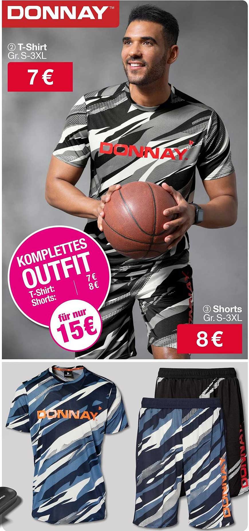 Donnay komplettes Outfit: T-Shirt und Shorts