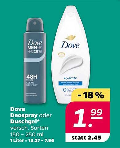 Dove Deospray oder Duschgel – versch. Sorten 150 – 250 ml
