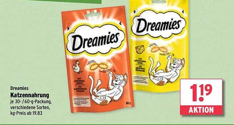 Dreamies Katzennahrung je 30-/60-g-Packung, verschiedene Sorten