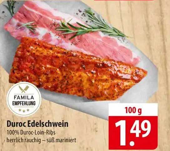 Duroc Edelschwein - 100% Duroc-Loin-Ribs, herrlich rauchig - süß mariniert