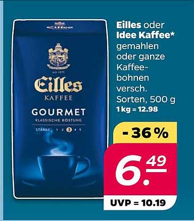 Eilles oder Idee Kaffee, gemahlen oder ganze Kaffeebohnen, 500 g