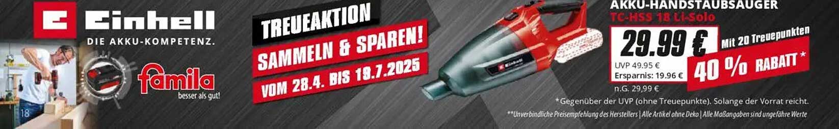 Einhell Akku-Handstaubsauger TC-HS 18 Li-Solo