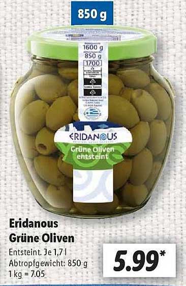 Eridanous Grüne Oliven (850 g, entsteint)