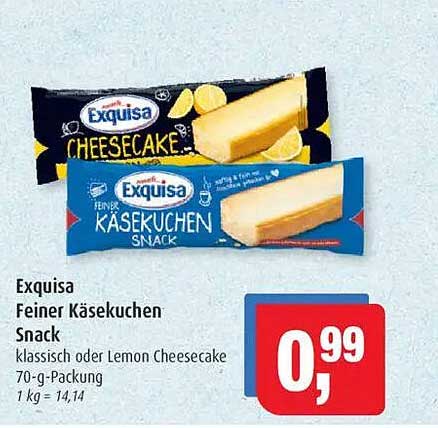 Exquisa Feiner Käsekuchen Snack – klassisch oder Lemon Cheesecake 70-g-Packung