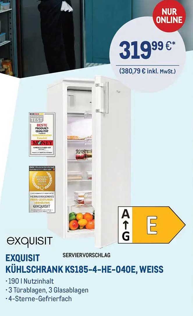 EXQUISIT Kühlschrank KS185-4-HE-040E, weiß