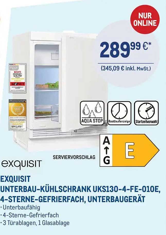 exquisit Unterbau-Kühlschrank UKS130-4-FE-010E, 4-Sterne-Gefrierfach, Unterbaugerät