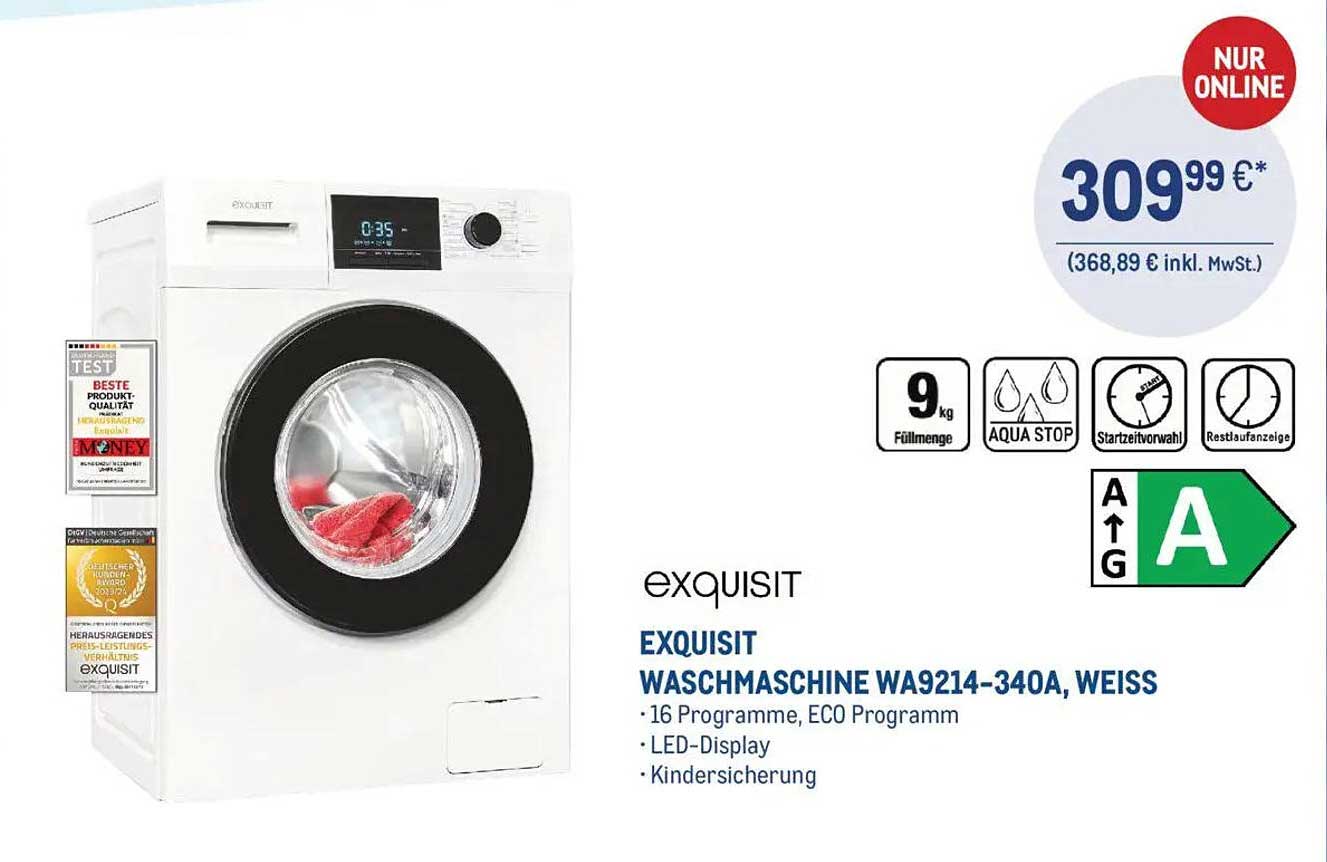 EXQUISIT Waschmaschine WA9214-340A, Weiß