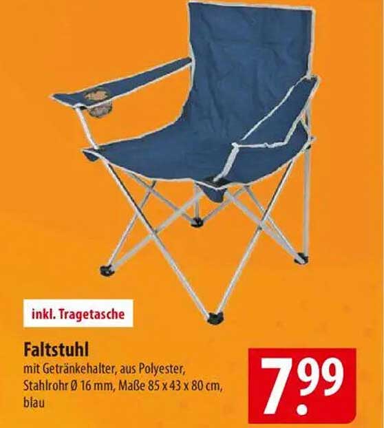Faltstuhl mit Getränkehalter, aus Polyester, Stahlrohr Ø 16 mm, Maße 85 x 43 x 80 cm, blau