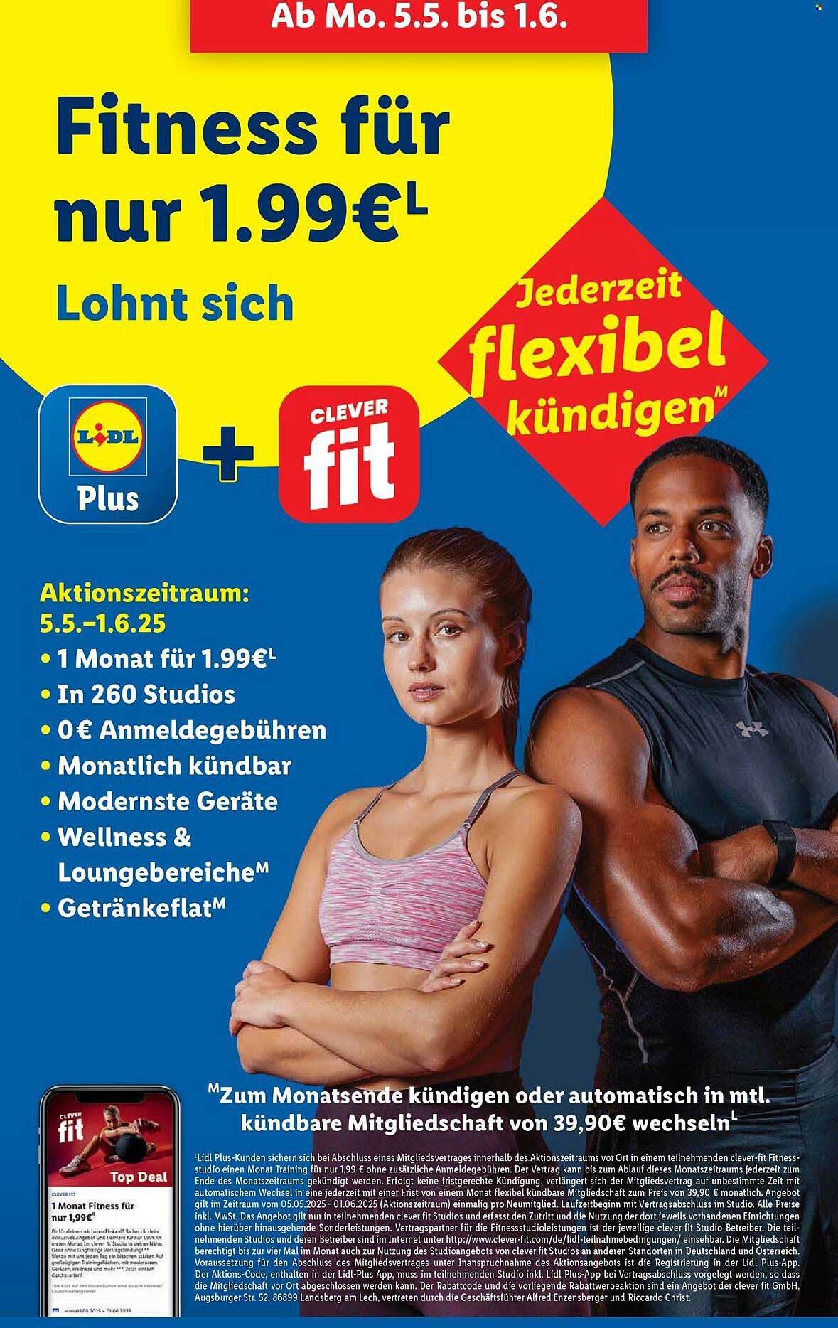 Fitness für nur 1,99€ für 1 Monat bei Lidl und clever fit