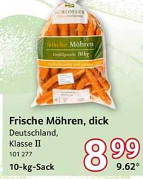 Frische Möhren, dick, Deutschland, Klasse II, 10-kg-Sack