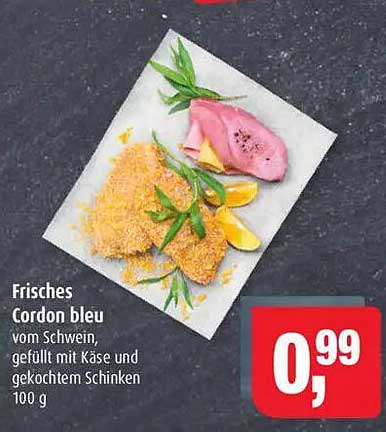 Frisches Cordon bleu vom Schwein, gefüllt mit Käse und gekochtem Schinken 100 g