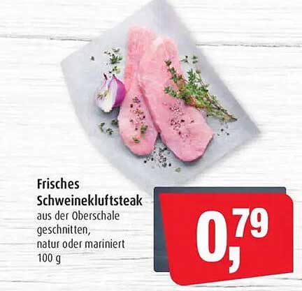 Frisches Schweinekluftsteak aus der Oberschale, geschnitten, natur oder mariniert, 100 g