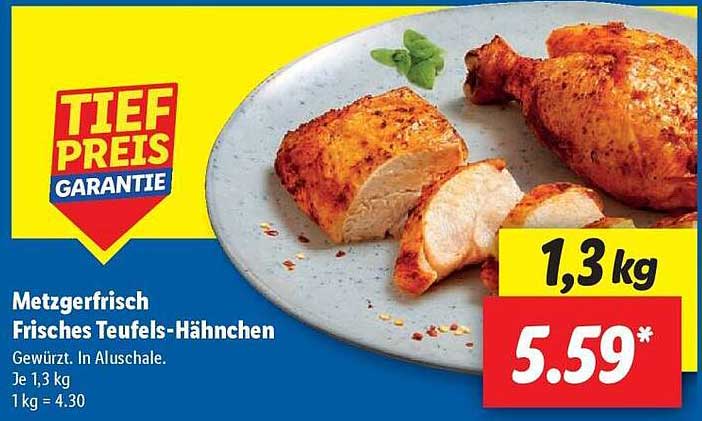 Frisches Teufels-Hähnchen, Gewürzt, 1,3 kg