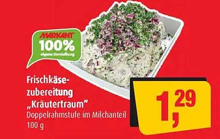 Frischkäsezubereitung „Kräutertraum“ Doppelrahmstufe im Milchteil 100 g