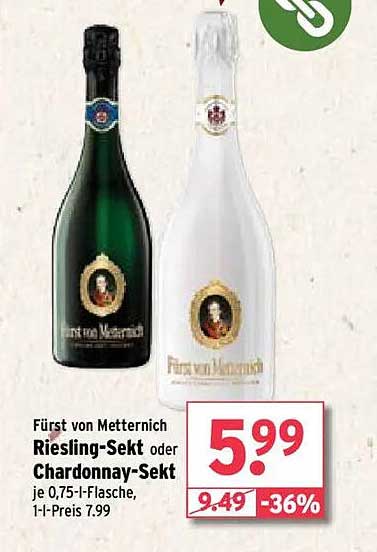 Fürst von Metternich Riesling-Sekt oder Chardonnay-Sekt je 0,75-l-Flasche