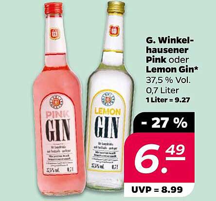 G. Winkelhausen Pink oder Lemon Gin 0,7 Liter zum Aktionspreis!