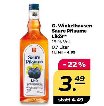 G. Winkelhausen Saure Pflaume Likör* 15 % Vol. 0,7 Liter