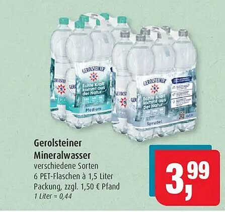 Gerolsteiner Mineralwasser - verschiedene Sorten, 6 PET-Flaschen à 1,5 Liter