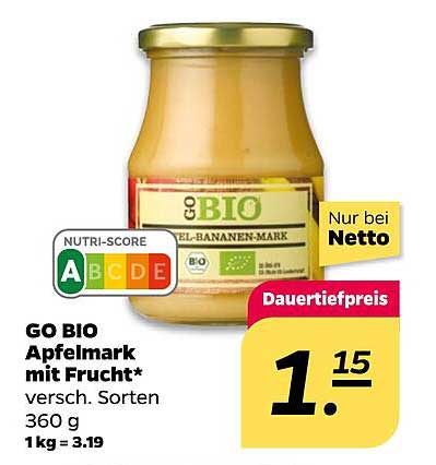 GO BIO Apfelmark mit Frucht 360 g