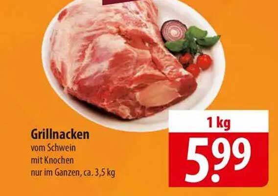 Grillnacken vom Schwein mit Knochen - nur im Ganzen, ca. 3,5 kg