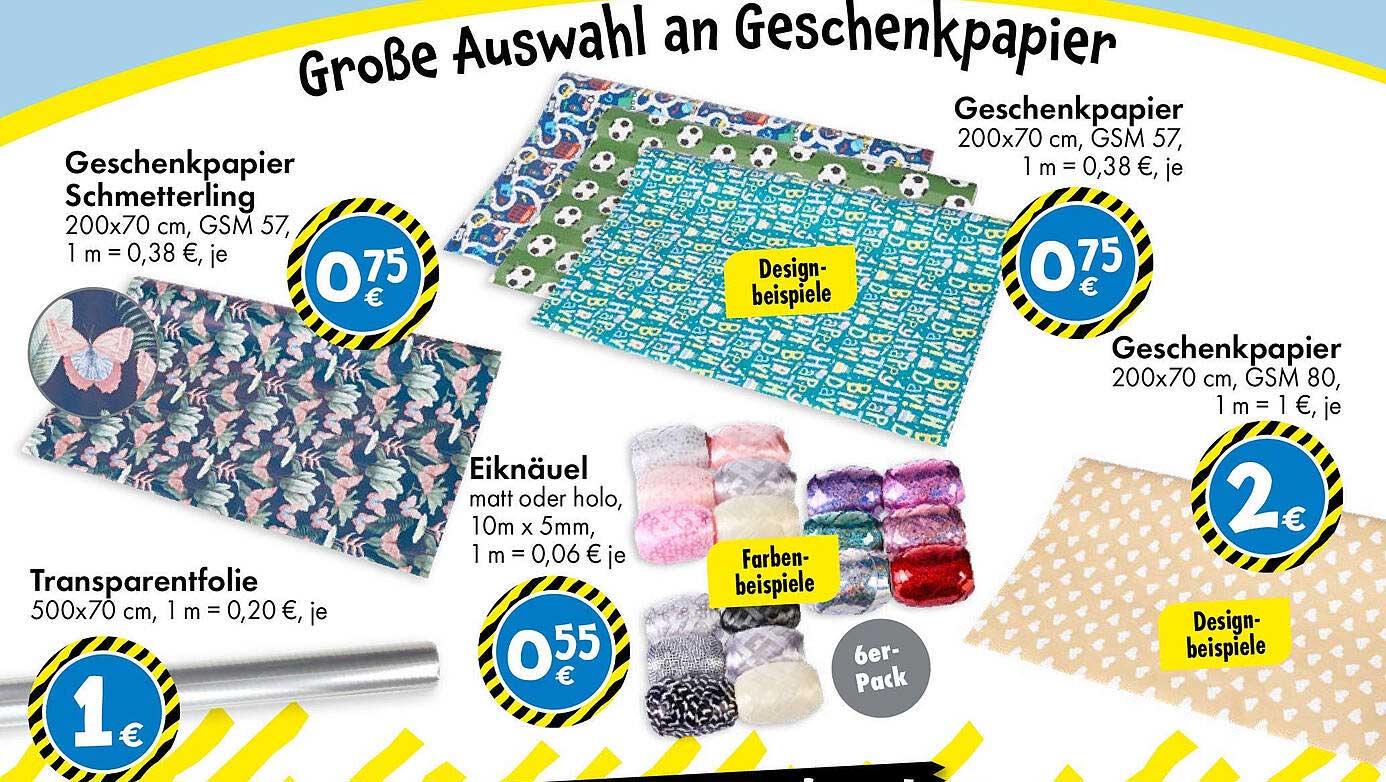 Große Auswahl an Geschenkpapiere und Eiknäuel