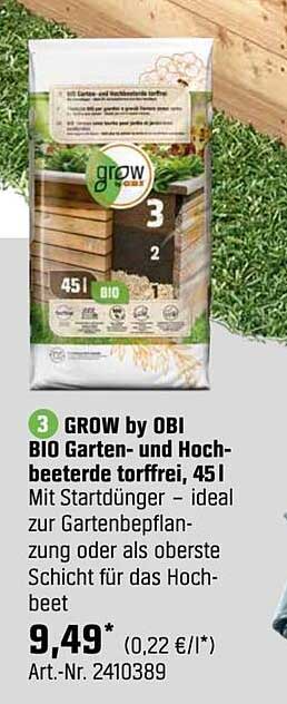 GROW by OBI BIO Garten- und Hochbeeterde torffrei, 45 l
