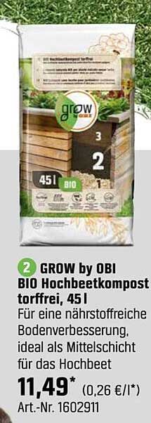 GROW by OBI BIO Hochbeetkompost torffrei, 45 l