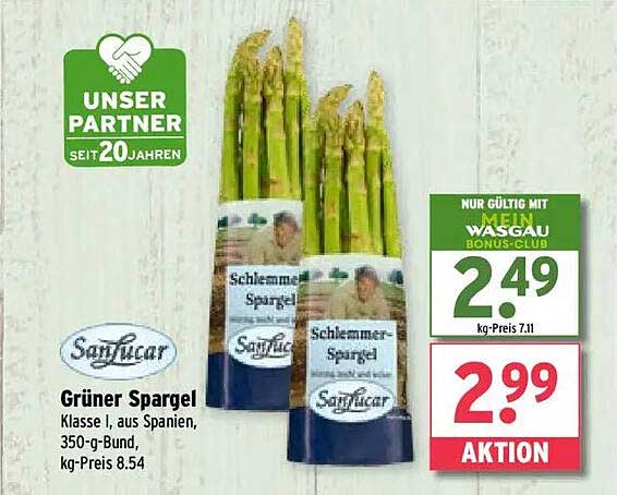 Grüner Spargel Klasse I aus Spanien, 350-g-Bund