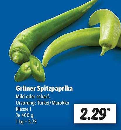 Grüner Spitzpaprika, mild oder scharf, 400 g
