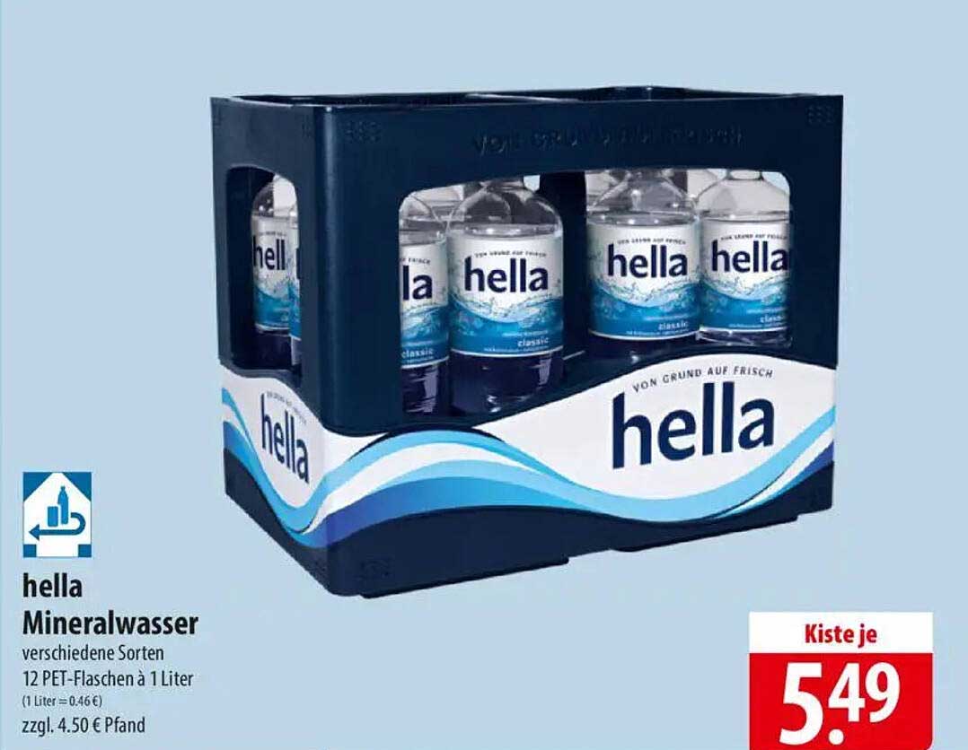 hella Mineralwasser 12 PET-Flaschen à 1 Liter