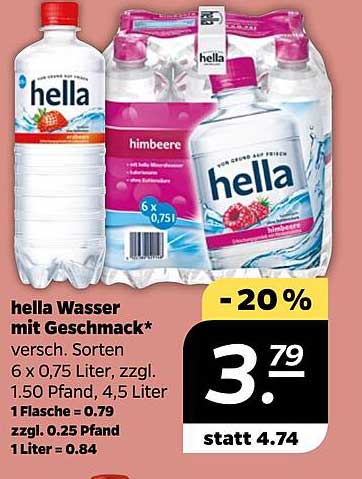 hella Wasser mit Geschmack 6 x 0,75 Liter