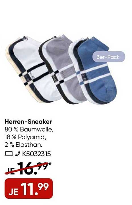 Herren-Sneaker Socken 3er-Pack