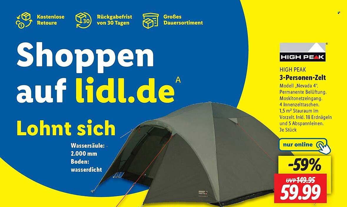 HIGH PEAK 3-Personen-Zelt - Modell „Nevada 4“