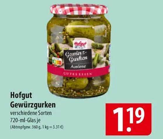Hofgut Gewürzgurken verschiedene Sorten 720-ml-Glas