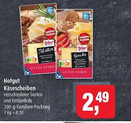 Hofgut KäseScheiben – verschiedene Sorten und Fettanteile, 300-g Familien-Packung