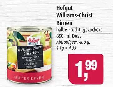 Hofgut Williams-Christ Birnen halbe Frucht, gezuckert 850-ml-Dose