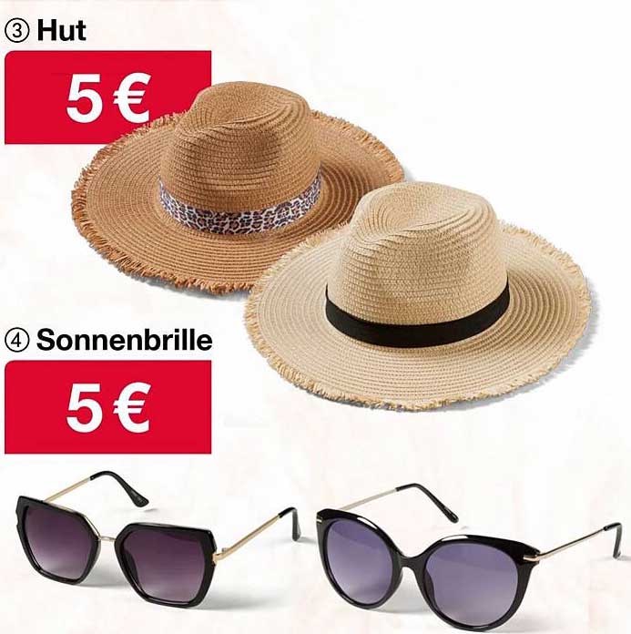 Hut und Sonnenbrille für je nur 5 €