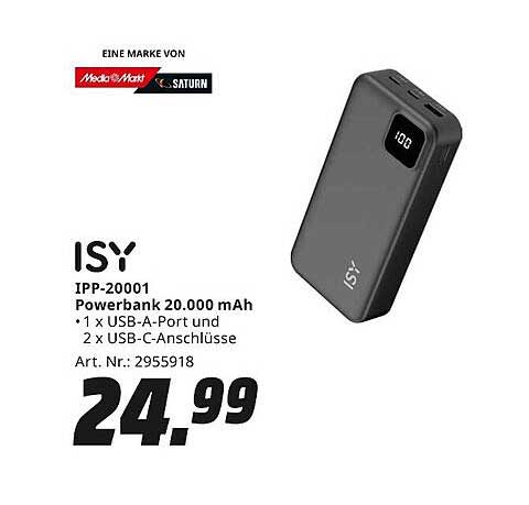 ISY Powerbank 20.000 mAh