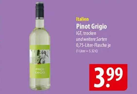 Italien Pinot Grigio IGT, trocken 0,75-Liter-Flasche je