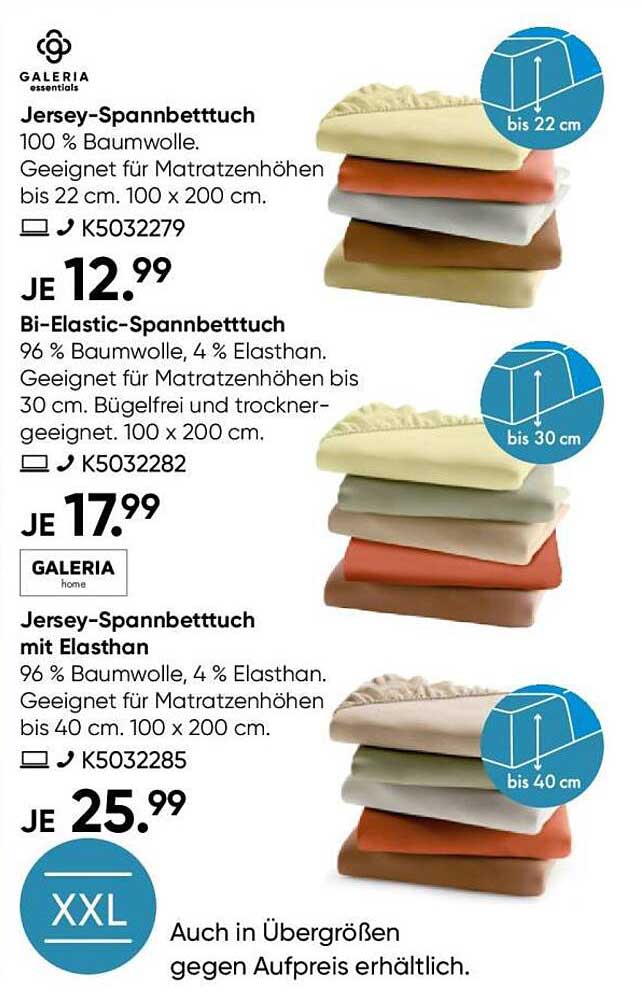 Jersey-Spannbettuch und Bi-Elastic-Spannbettuch - Exklusive Angebote bei Galeria