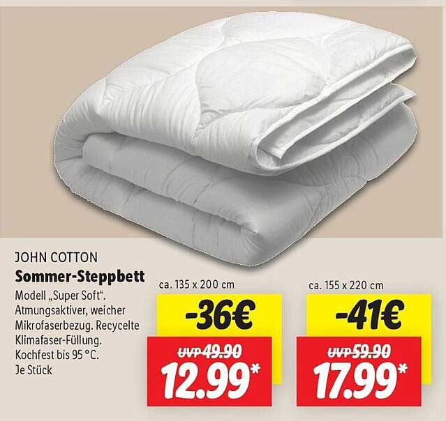 JOHN COTTON Sommer-Steppbett - Modell 'Super Soft'